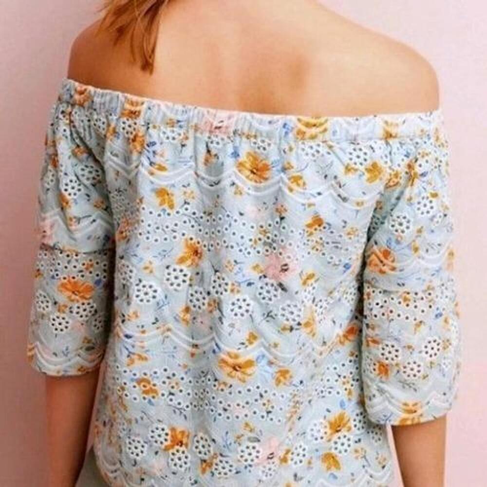 Anthropologie LAIA Ashtabula Embroidered Eyelet Off-Should Top Size Small ✨🌿🌼 - Picture 8 of 12